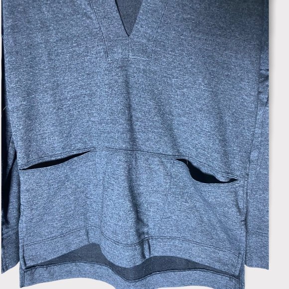 Caslon Navy Cotton Split V-Neck Hooded Pullover Two Pocket Pullover Sweatshirt - Picture 3 of 8